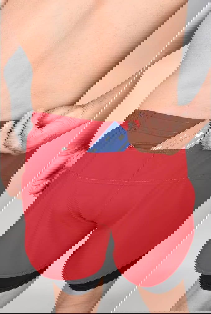 Men's 2 in 1 Athletic Shorts with Compression Liner (Red)