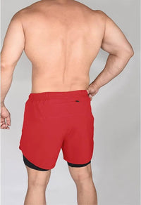 Men's 2 in 1 Athletic Shorts with Compression Liner (Red)