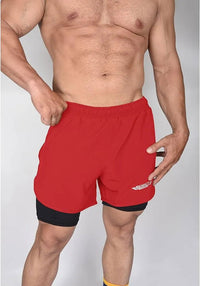 Men's 2 in 1 Athletic Shorts with Compression Liner (Red)