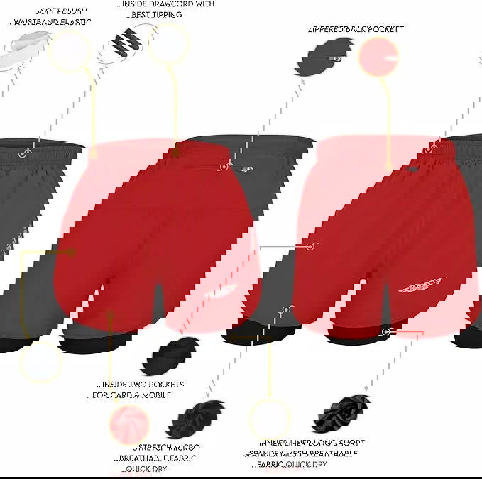 Men's 2 in 1 Athletic Shorts with Compression Liner (Red)