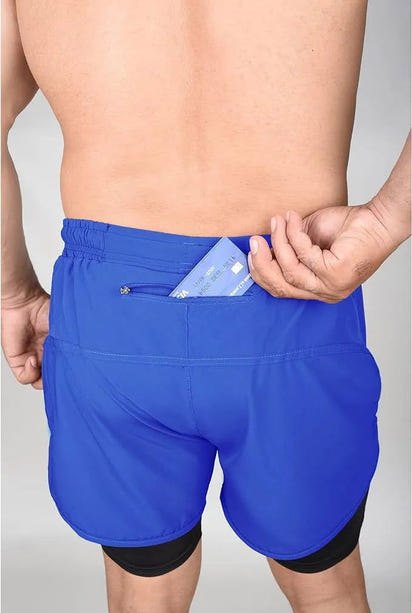 Men's 2 in 1 Athletic Shorts with Compression Liner (Royal Blue)