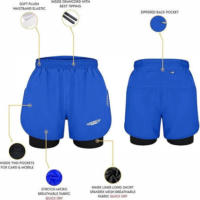 Men's 2 in 1 Athletic Shorts with Compression Liner (Royal Blue)