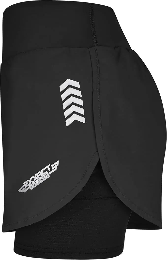 Women's  2 in 1 Athletic Shorts with Compression Liner (Black)