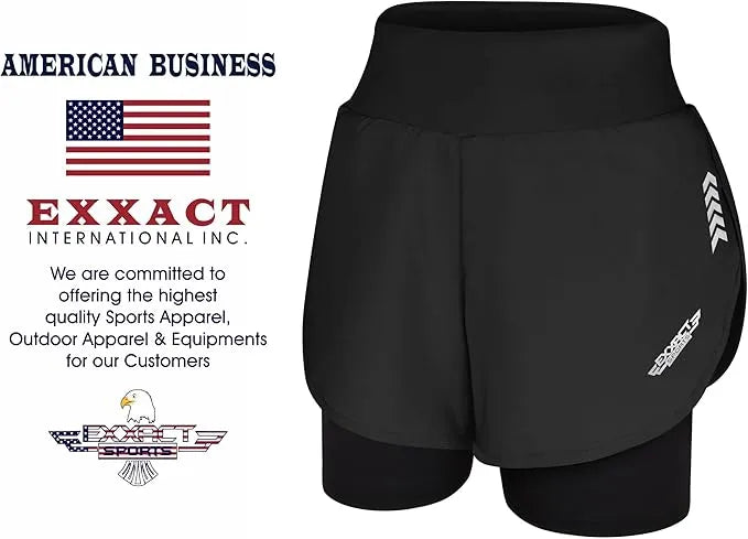 Women's  2 in 1 Athletic Shorts with Compression Liner (Black)