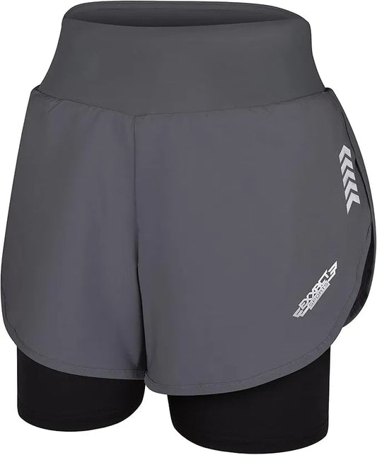 Women's  2 in 1 Athletic Shorts with Compression Liner (Charcoal)
