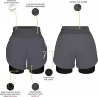 Women's  2 in 1 Athletic Shorts with Compression Liner (Charcoal)