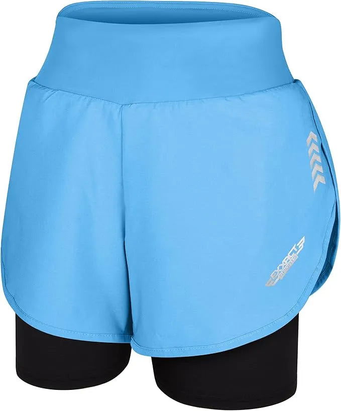 Women's  2 in 1 Athletic Shorts with Compression Liner (Columbia Blue)