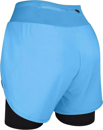 Women's  2 in 1 Athletic Shorts with Compression Liner (Columbia Blue)