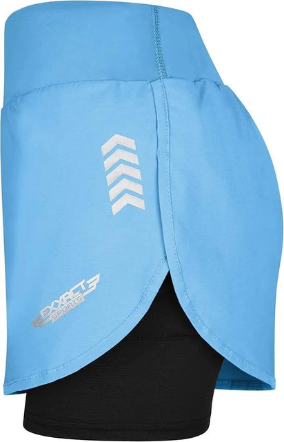 Women's  2 in 1 Athletic Shorts with Compression Liner (Columbia Blue)
