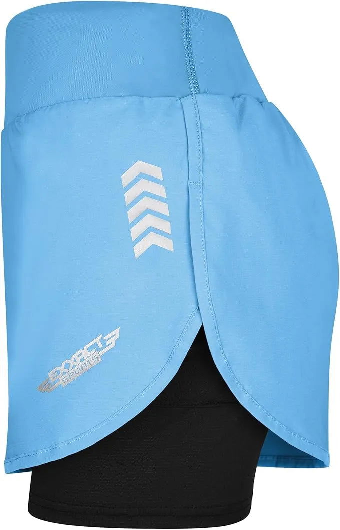 Women's  2 in 1 Athletic Shorts with Compression Liner (Columbia Blue)