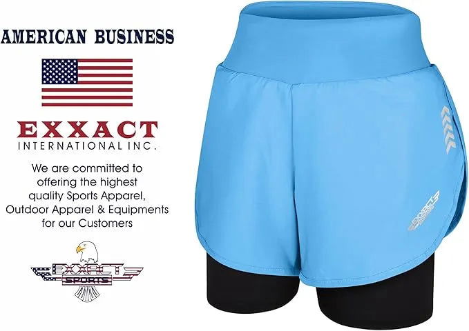 Women's  2 in 1 Athletic Shorts with Compression Liner (Columbia Blue)