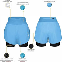 Women's  2 in 1 Athletic Shorts with Compression Liner (Columbia Blue)