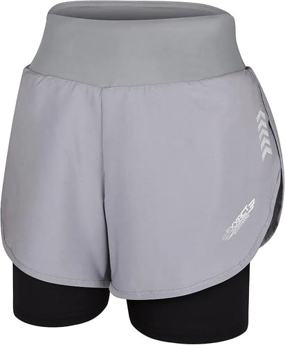 Women's  2 in 1 Athletic Shorts with Compression Liner (Gray)