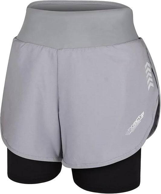 Women's  2 in 1 Athletic Shorts with Compression Liner (Gray)