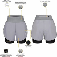 Women's  2 in 1 Athletic Shorts with Compression Liner (Gray)