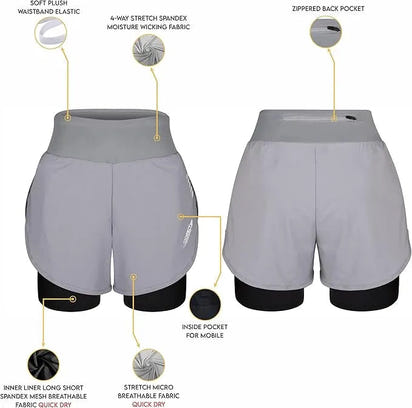 Women's  2 in 1 Athletic Shorts with Compression Liner (Gray)