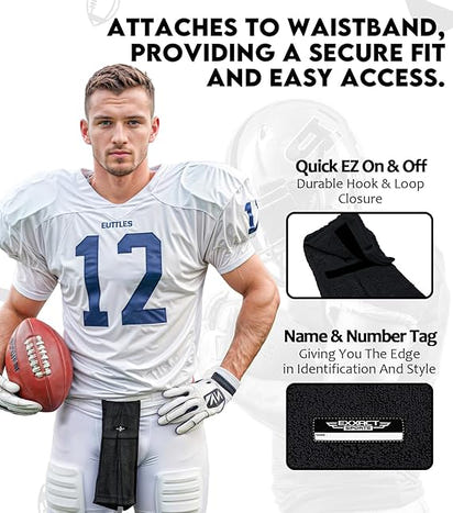 Football Towel with Hook & Loop Fastener, to Clean Hands, Visor and Gloves (Black)