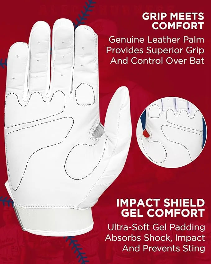Padded Baseball Batting Gloves for Men & Women (White)