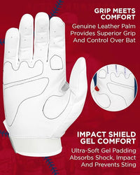 Padded Baseball Batting Gloves for Men & Women (White)