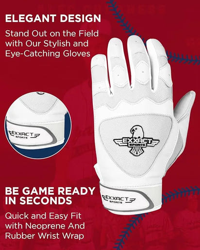 Padded Baseball Batting Gloves for Men & Women (White)