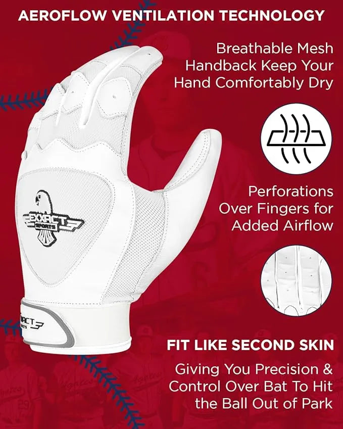 Padded Baseball Batting Gloves for Men & Women (White)