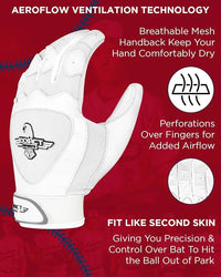 Padded Baseball Batting Gloves for Men & Women (White)