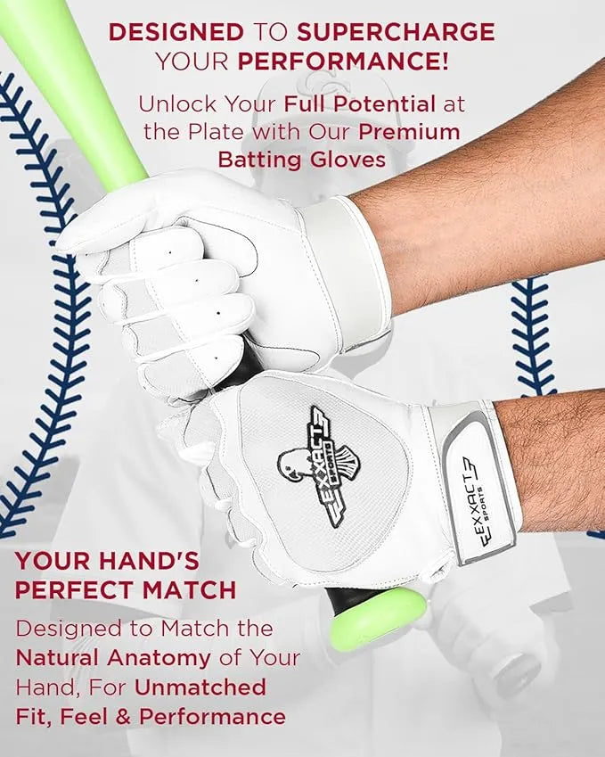 Padded Baseball Batting Gloves for Men & Women (White)