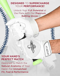 Padded Baseball Batting Gloves for Men & Women (White)
