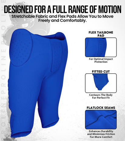 Proline Men's Integrated Football Pants with 7 Flex Pads Royal Blue (Adult)