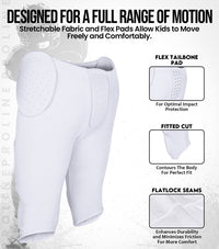 Proline Boys Integrated Football Pants with 7 Flex Pads White (Youth)