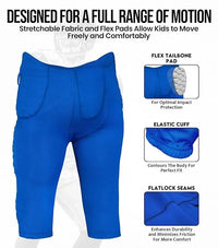 Rebel Boys Integrated Football Pants with Built-in Pads Royal Blue (Youth)