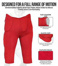 Rebel Boys Integrated Football Pants with Built-in Pads Red (Youth)
