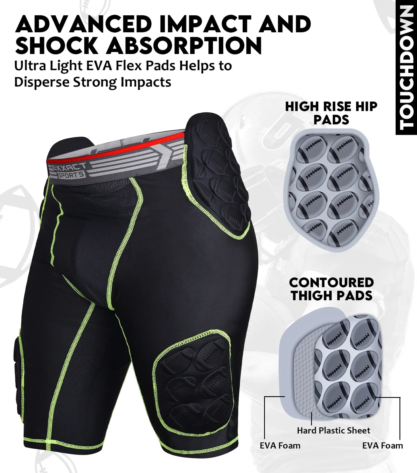 Touchdown 5-Pad Men's Football Girdle with Cup Pocket black (Adult)