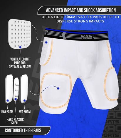 Rebel 5-Pad Boys Football Girdle with Cup Pocket White (Youth)