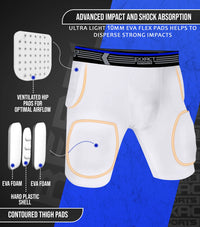 Rebel 5-Pad Boys Football Girdle with Cup Pocket White (Youth)