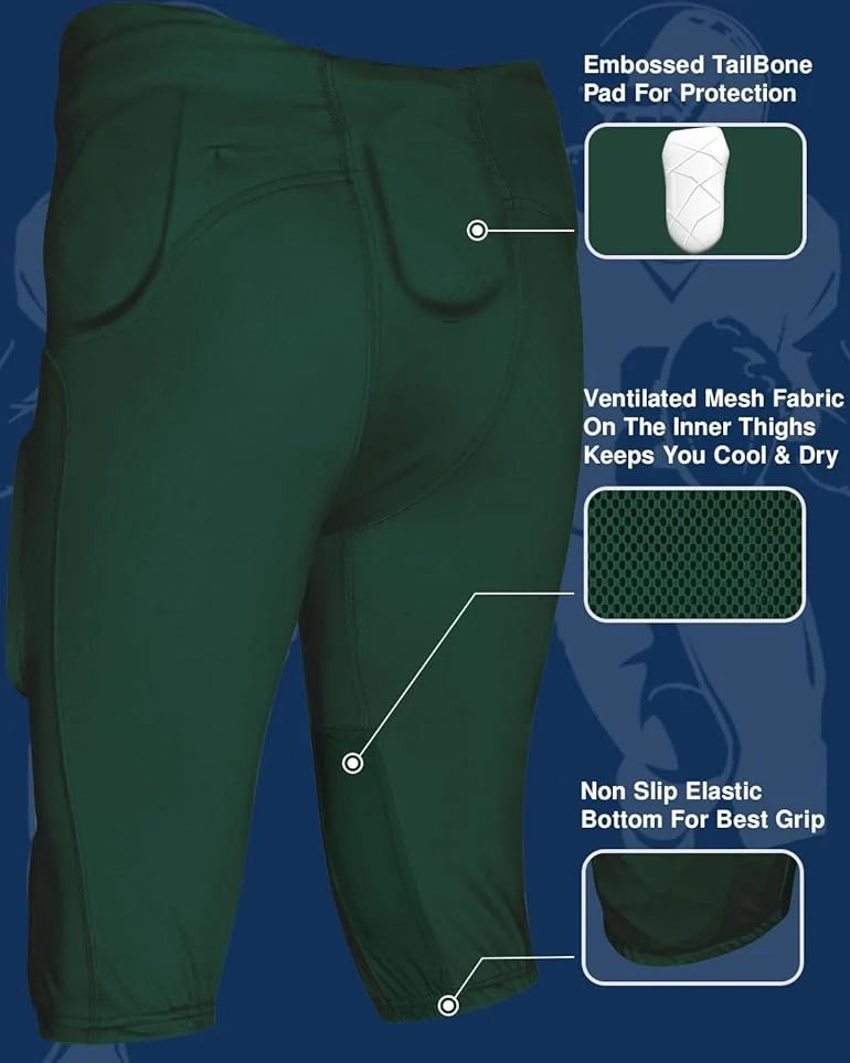 Gladiator Men's Integrated Football Pants with Built-in Pads (Green)