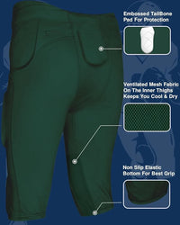 Gladiator Men's Integrated Football Pants with Built-in Pads (Green)