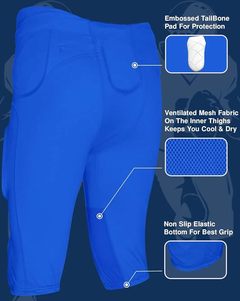 Gladiator Men's Integrated Football Pants with Built-in Pads (Royal Blue)