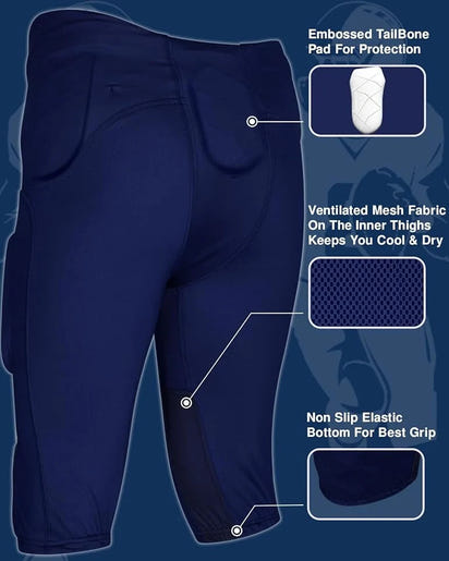 Gladiator Men's Integrated Football Pants with Built-in Pads (Navy)