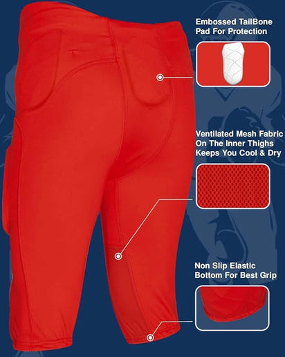 Gladiator Men's Integrated Football Pants with Built-in Pads (Red)