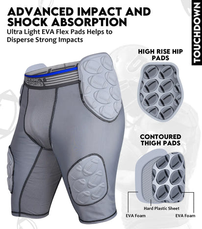 Touchdown 5-Pad Boys Football Girdle with Cup Pocket Gray (Youth)