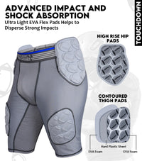 Touchdown 5-Pad Boys Football Girdle with Cup Pocket Gray (Youth)