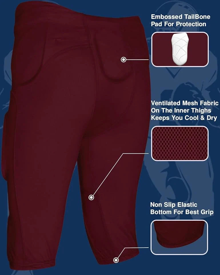 Gladiator Men's Integrated Football Pants with Built-in Pads (Maroon)