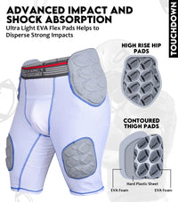 Touchdown 5-Pad Men's Football Girdle with Cup Pocket White (Adult)