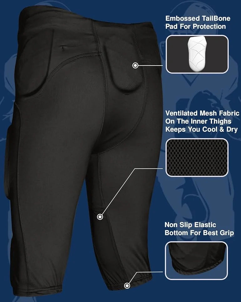 Gladiator Men's Integrated Football Pants with Built-in Pads (Black)