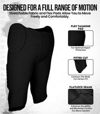 Proline Men's Integrated Football Pants with 7 Flex Pads Black (Adult)