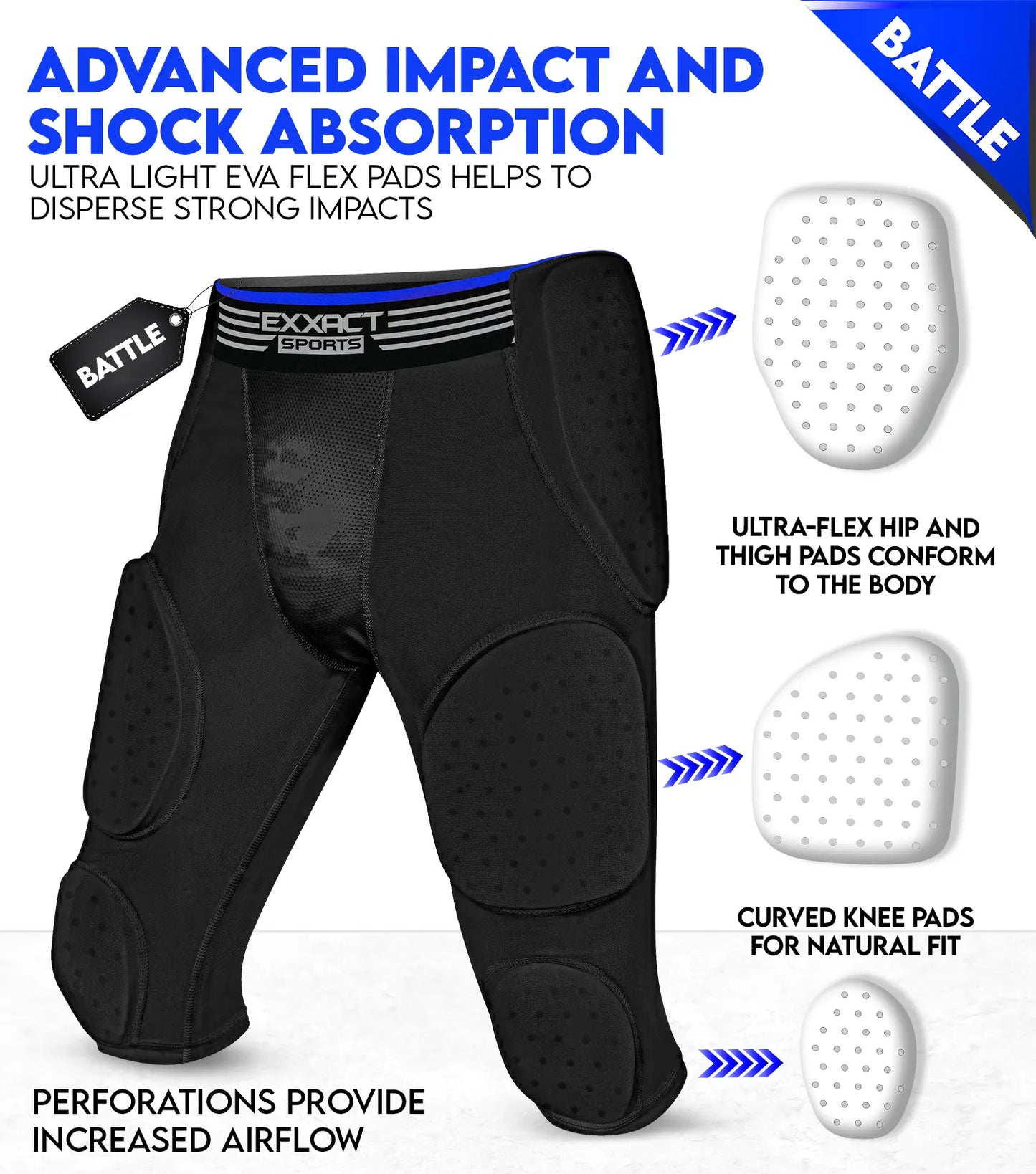 Battle 7- Pad Boys Football Girdle with Cup Pocket Black (Youth)