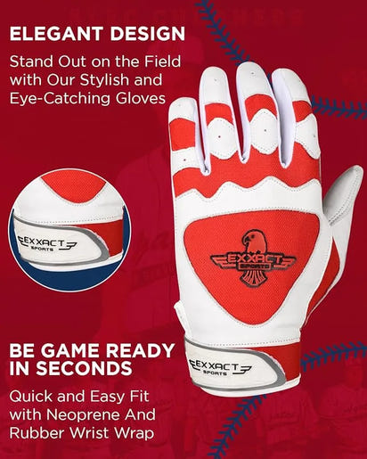 Padded Baseball Batting Gloves for Men & Women (Red)