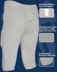 Gladiator Men's Integrated Football Pants with Built-in Pads (Silver)