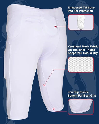Gladiator Men's Integrated Football Pants with Built-in Pads (White)